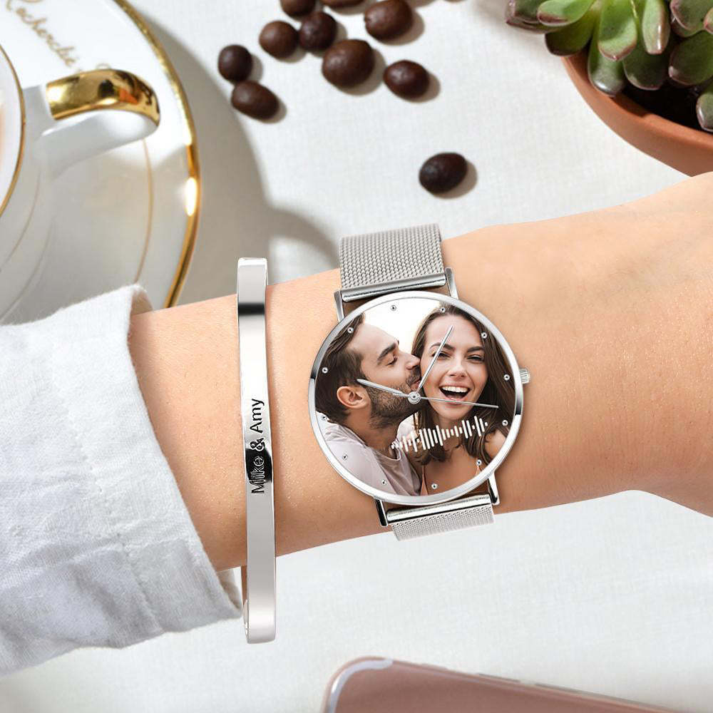 Numérisable Musique Personnalisée Code Montre Gravée Musique Chanson Photo Montre 36mm Cadeaux Elle