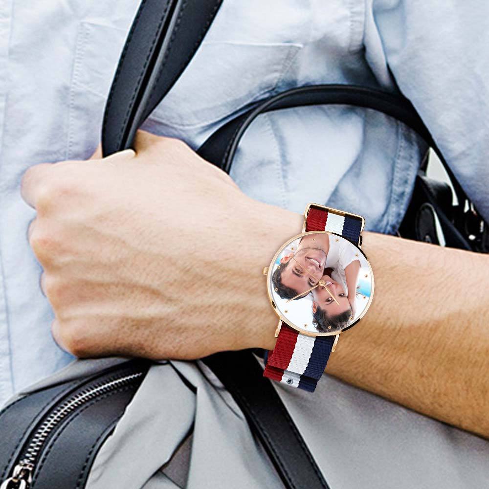 Gravable Montre Photo Unisexe Or Rosé Avec Bracelet Nylon Coloré 40mm