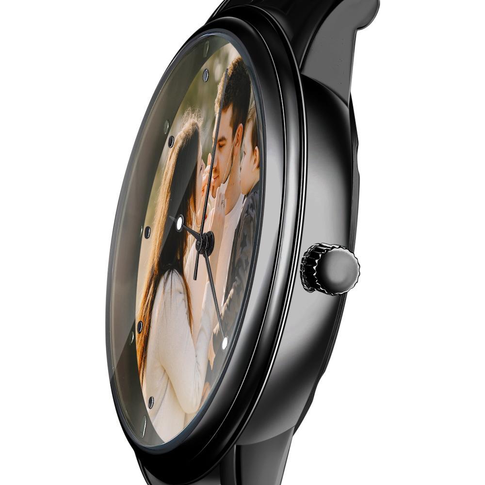 Montre Photo Gravable Pour Homme Bracelet D'alliage Noir