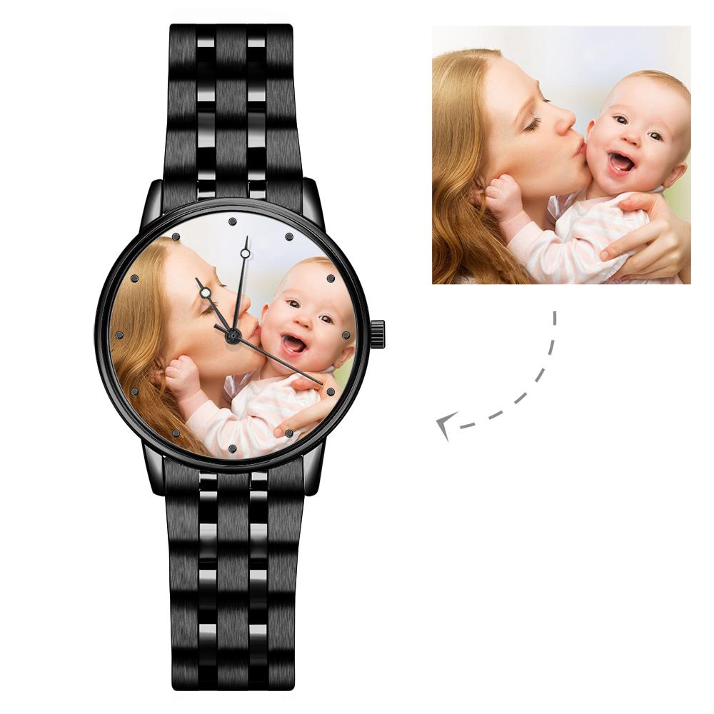Montre Photo Gravable Pour Homme Bracelet D'alliage Noir