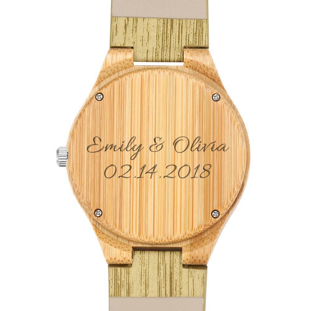 Montre En Bambou Gravé Pour Homme Avec Bracelet En Cuir Et Couleur De Bois 45mm