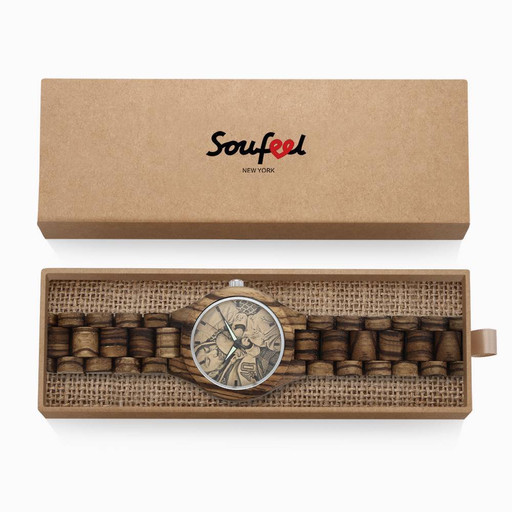 Montre Photo En Bois Gravé Pour Homme Avec Bracelet En Bois 45mm