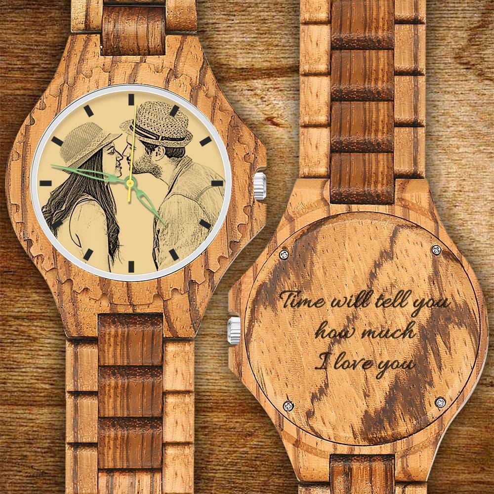 Montre Photo En Bois Gravé Pour Homme Avec Bracelet En Bois 45mm