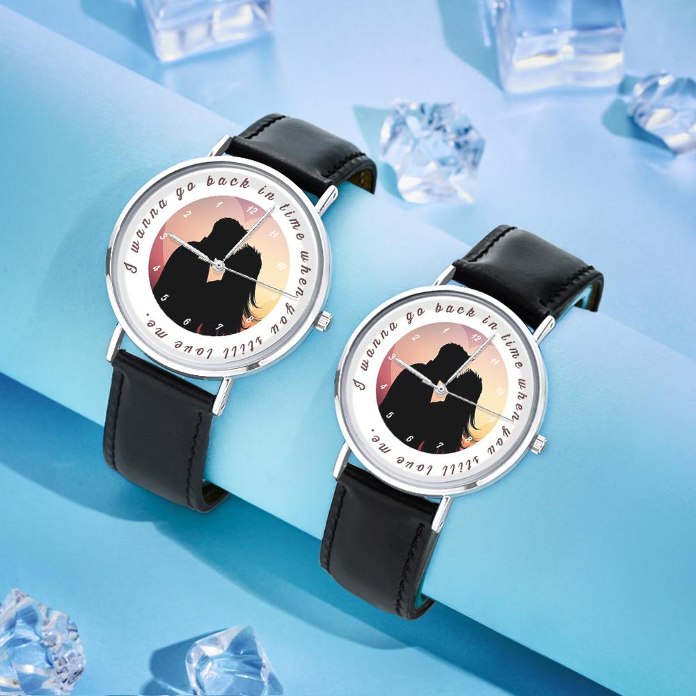 Montre Personnalisée En Arrière Dans Le Temps - Lovers Silhouettes