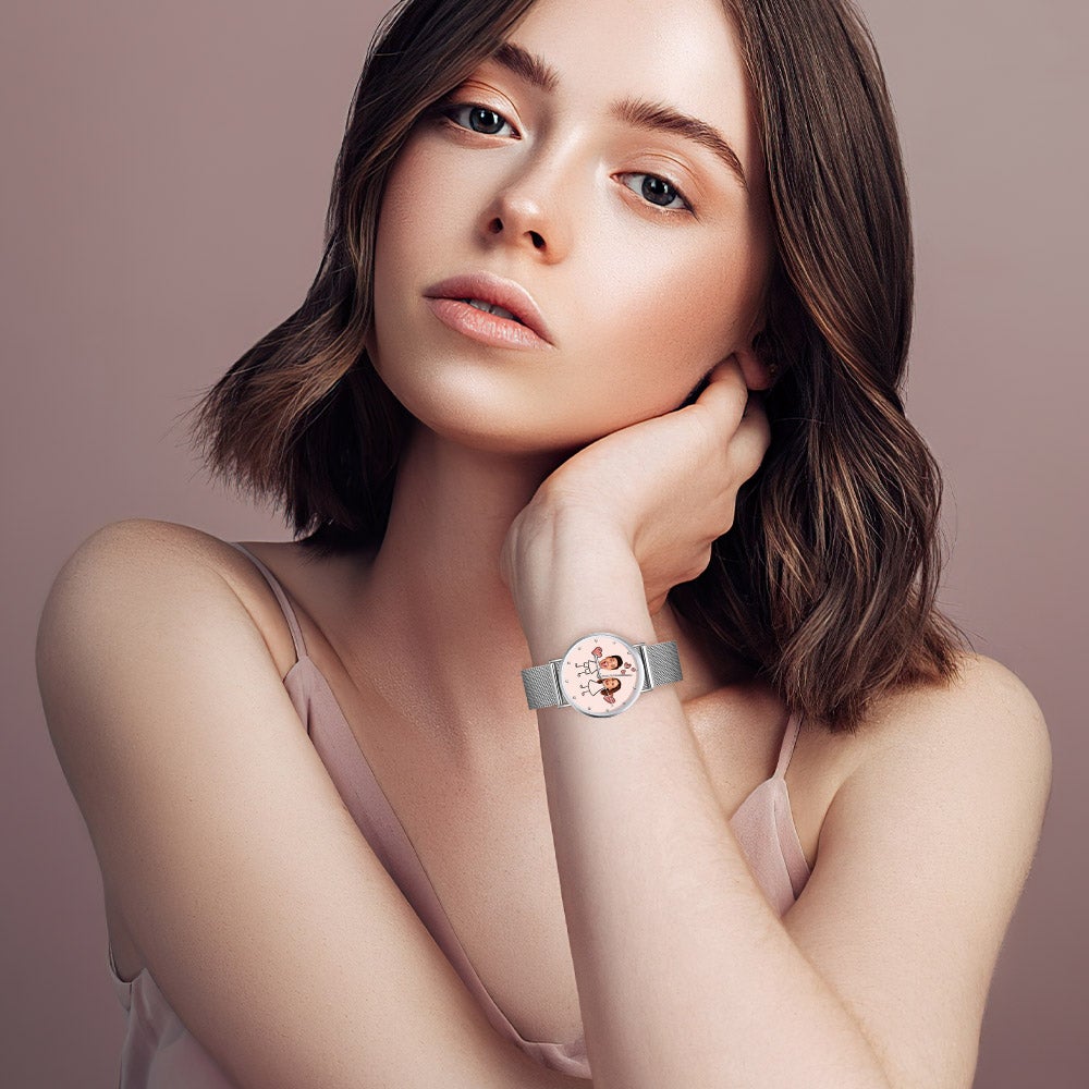 Cadeau Personnalisé De Montre De Visage De Couples De Chiffre De Bâton De Montre De Photo De Photo Pour La Saint-valentin