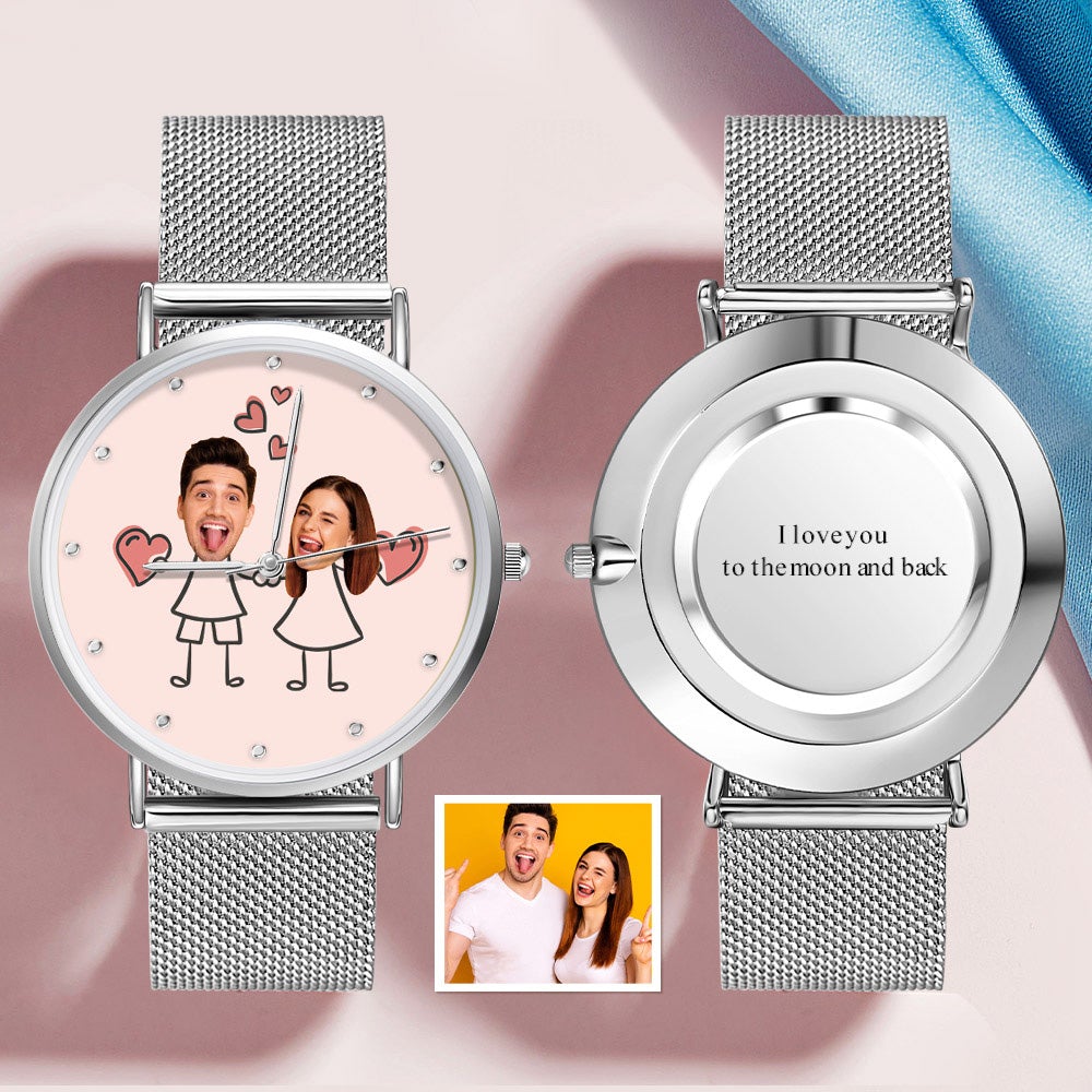 Cadeau Personnalisé De Montre De Visage De Couples De Chiffre De Bâton De Montre De Photo De Photo Pour La Saint-valentin