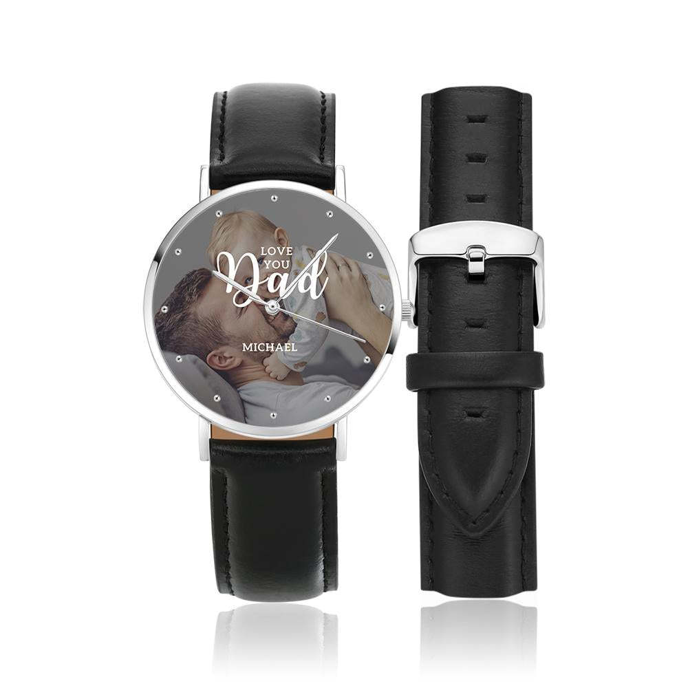 Montre Photo Personnalisée Je T'aime Papa Cadeau Fête Des Pères 40mm - soufeelfr