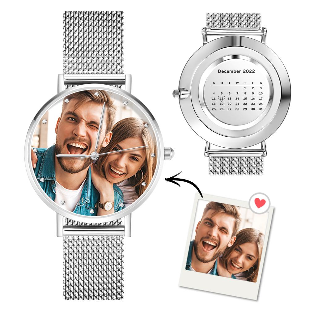 Montre Photo Avec Bracelet En Alliage Et Calendrier Gravé Pour Femme 36 Mm - soufeelfr