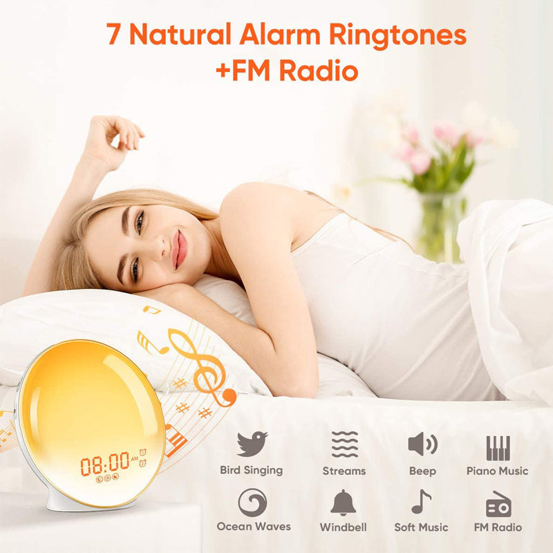 Sunrise Sunset Réveil Veilleuse Fm Radio Snooze 7 Couleurs Et Sons Ambiance Lumière - soufeelfr