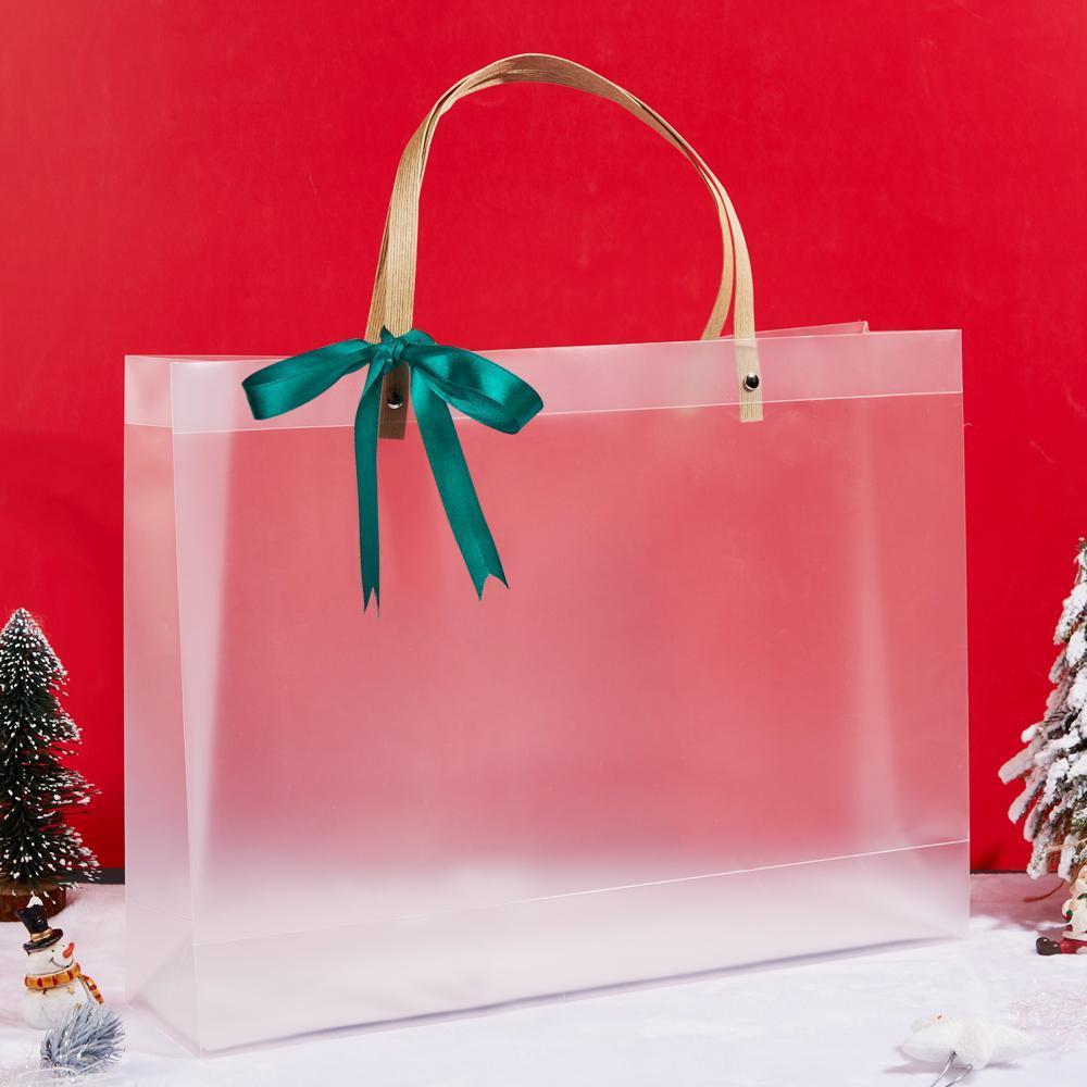 Sac cadeau transparent avec poignées Sac en plastique blanc givré réutilisable pour cadeau