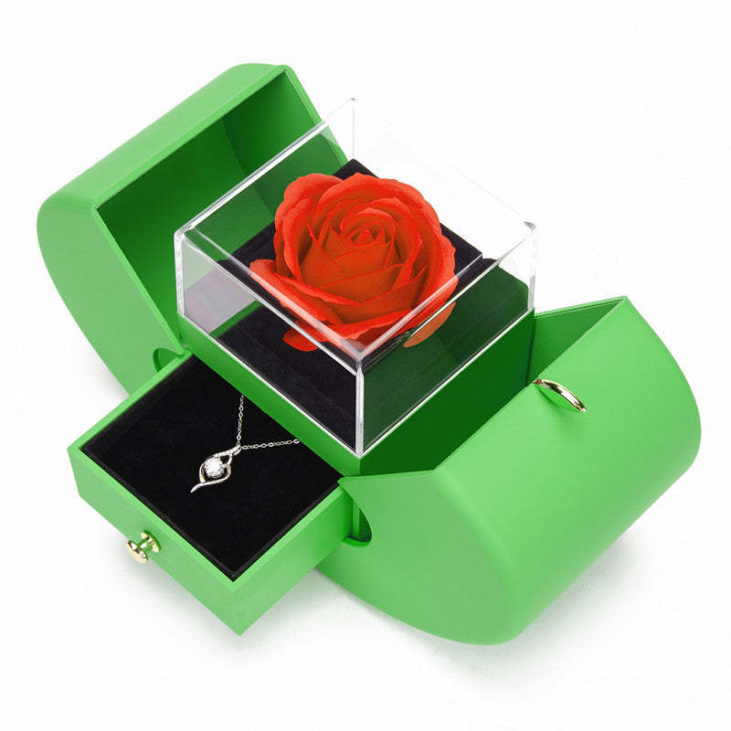 Organisateur De Bijoux De Boîte-cadeau De Forme De Pomme De Rose Rouge De Fleur Éternelle - soufeelfr