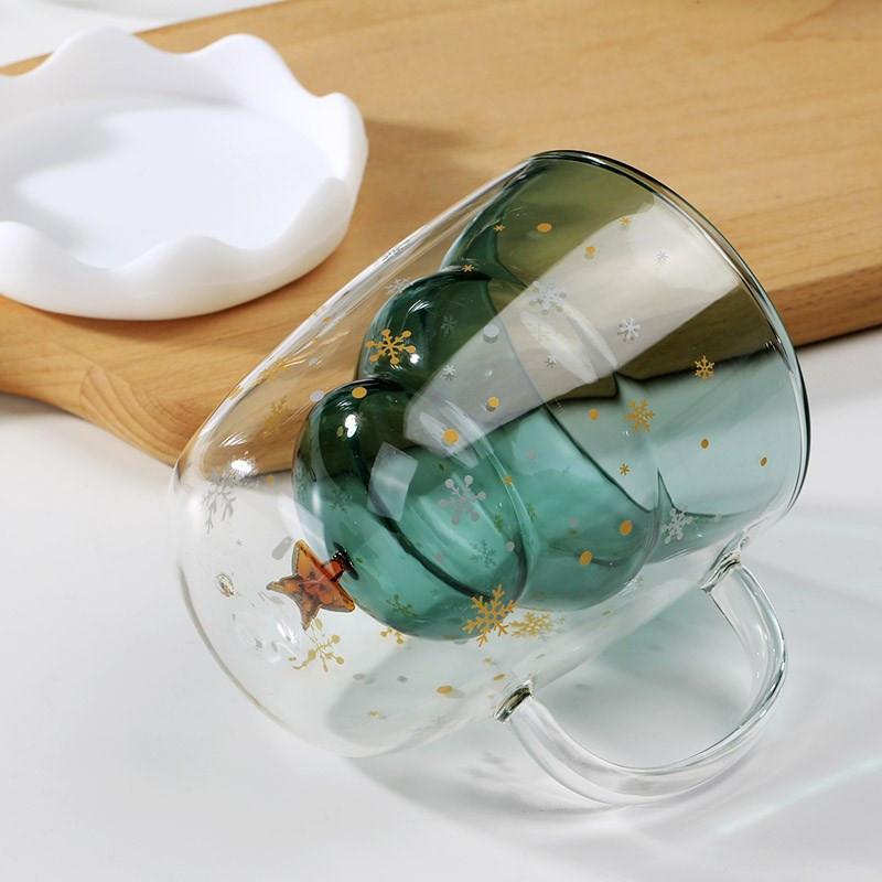 Arbre De Noël Ciel Étoilé Tasse Tasse En Verre À Double Paroi Tasses À Thé Tasses À Café Cadeaux Mignons Pour Noël - soufeelfr