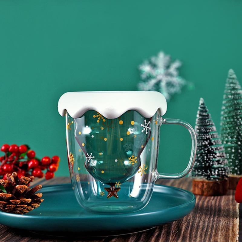 Arbre De Noël Ciel Étoilé Tasse Tasse En Verre À Double Paroi Tasses À Thé Tasses À Café Cadeaux Mignons Pour Noël - soufeelfr