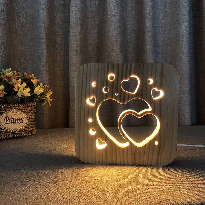 Love Heart Wood Lamp Night Light Room Decor Saint Valentin Cadeau Pour Fille - soufeelfr