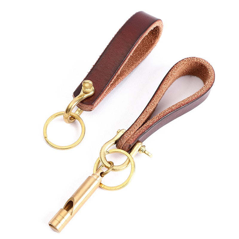 Vintage Leather Car Keychain with Survival Whistle Gift for Men - soufeelfr