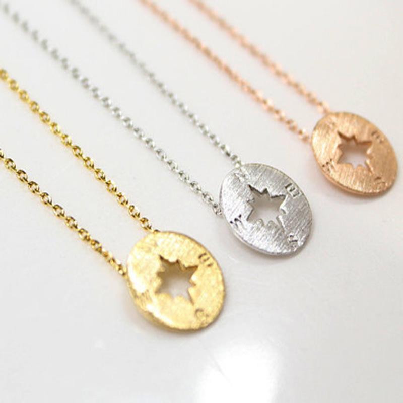 Collier Boussole Mode Petit Cercle R茅tro Pendentif
