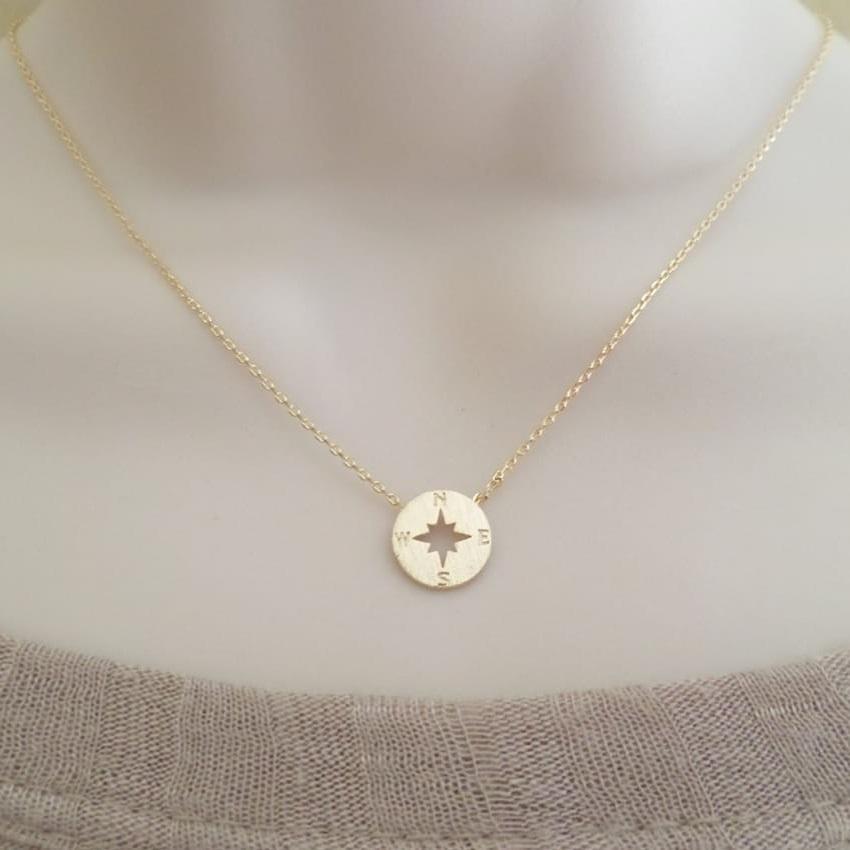 Collier Boussole Mode Petit Cercle R茅tro Pendentif