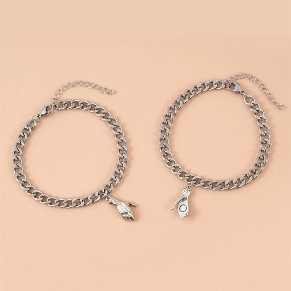 Ensemble De Bracelets De Couple Magnétiques Pendentif De Poignée De Main Créatif Cadeau De La Saint-valentin Pour Les Couples - soufeelfr