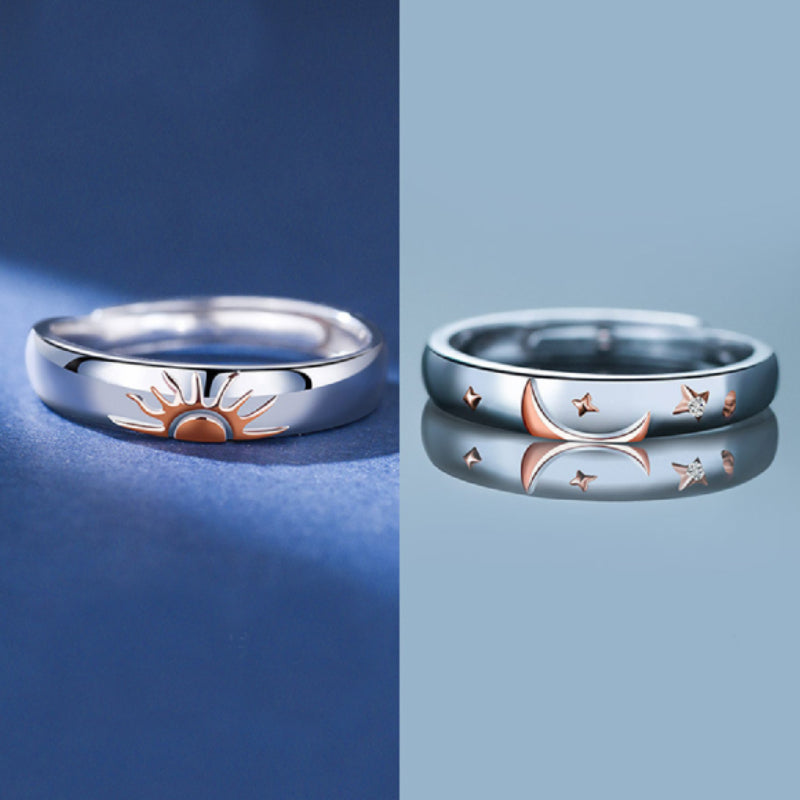 Bague De Promesse Soleil Et Lune Bagues De Couple Assorties Cadeaux De Bague Réglables Pour Elle Ou Lui - soufeelfr
