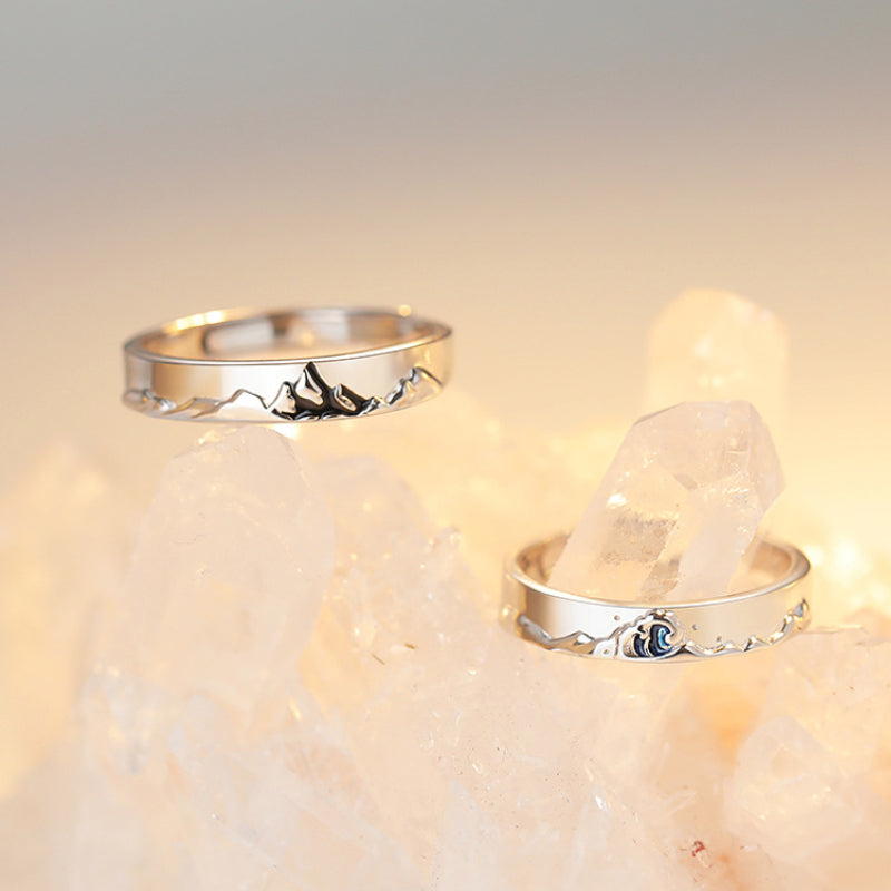 Mountain Ocean Couple Rings Bague Réglable Assortie Bijoux Cadeau Pour Les Amoureux - soufeelfr