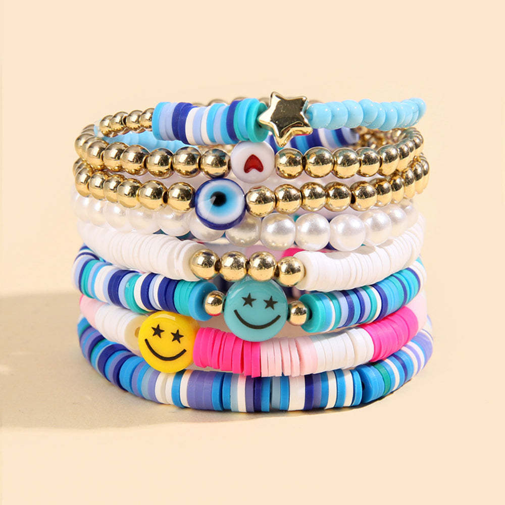 Ensemble De Bracelets Preppy En Argile Douce, Bijoux Bohèmes Superposés Pour Elle - soufeelfr