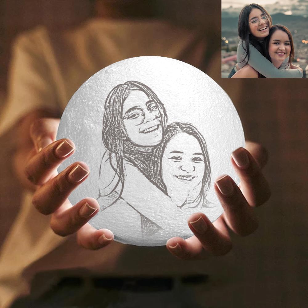 Lampe Photo Lune, Lampe Photo 3d Personnalisée, Lampe Lune - Toucher Deux Couleurs 15cm - Soufeelus