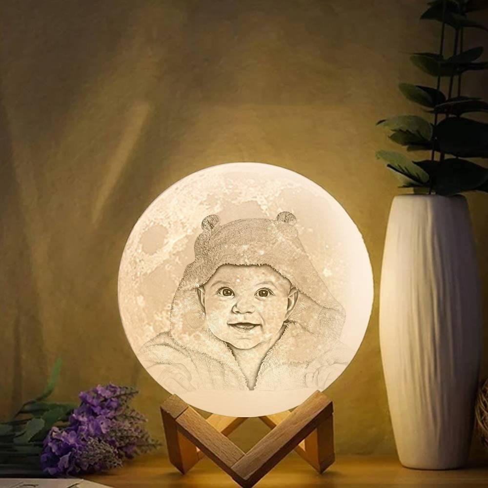 Lampe Photo Lune, Lumière Photo 3d Personnalisée, Cadeau Bébé - Robinet Trois Couleurs 10-20cm Disponible - Soufeelus