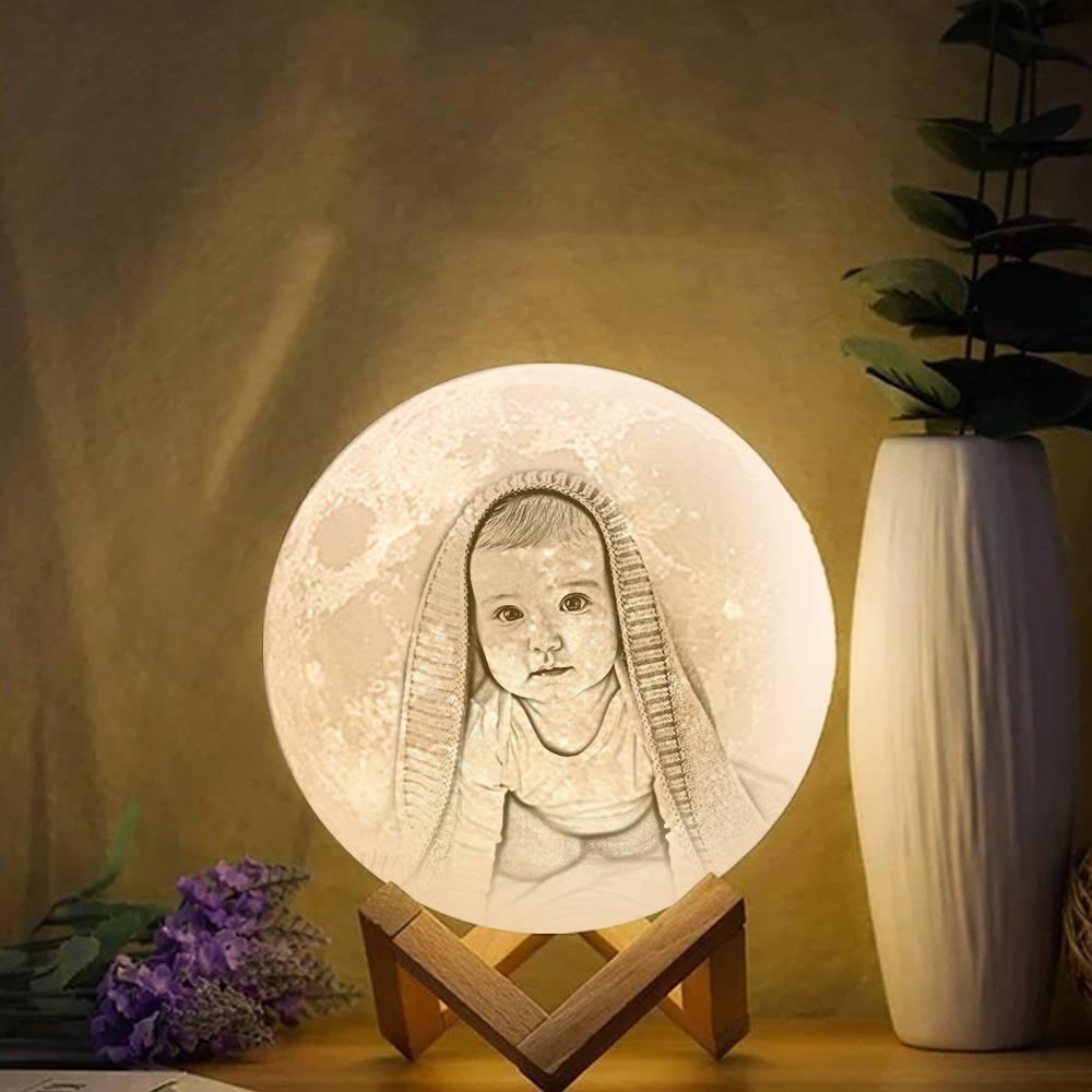 Lampe Photo Lune, Lumière Photo 3d Personnalisée, Cadeau Pour Enfants - Télécommande Seize Couleurs (10-20cm)