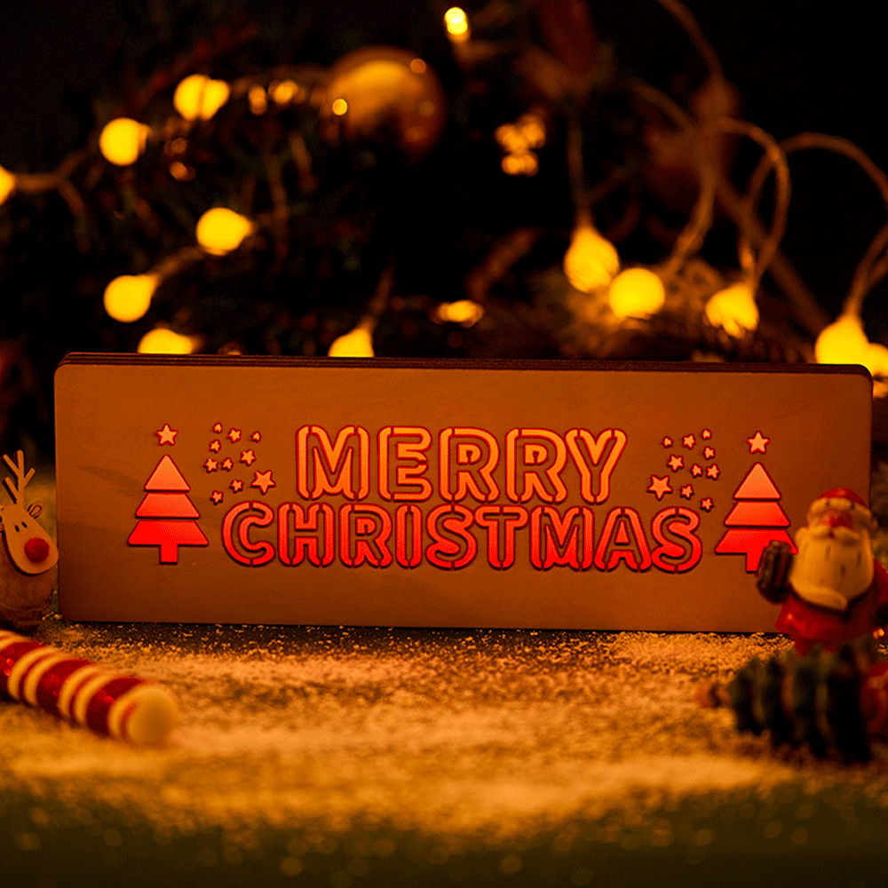 Arbre De Noël Gravé Sur Mesure Avec Une Variété D'interrupteurs De Lumière Pour Les Cadeaux De Noël Des Enfants