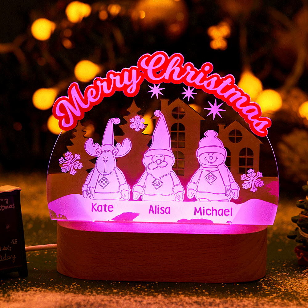 Lampe Gravée Personnalisée Elk Père Noël Bonhomme De Neige Cadeau De Noël Aux Enfants