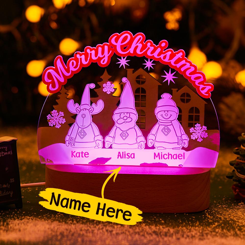 Lampe Gravée Personnalisée Elk Père Noël Bonhomme De Neige Cadeau De Noël Aux Enfants