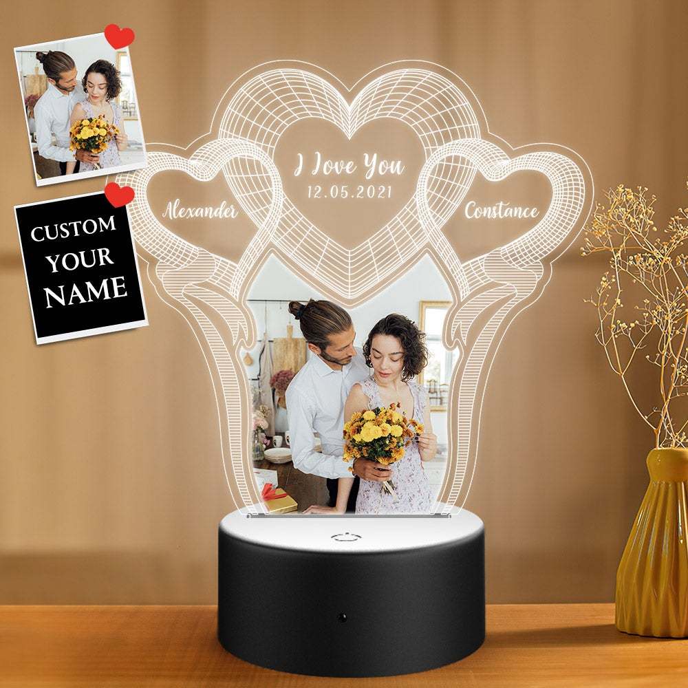 Cadeaux Personnalisés En Forme De Coeur Lampe Veilleuse Personnalisée Illusion 3d - soufeelfr