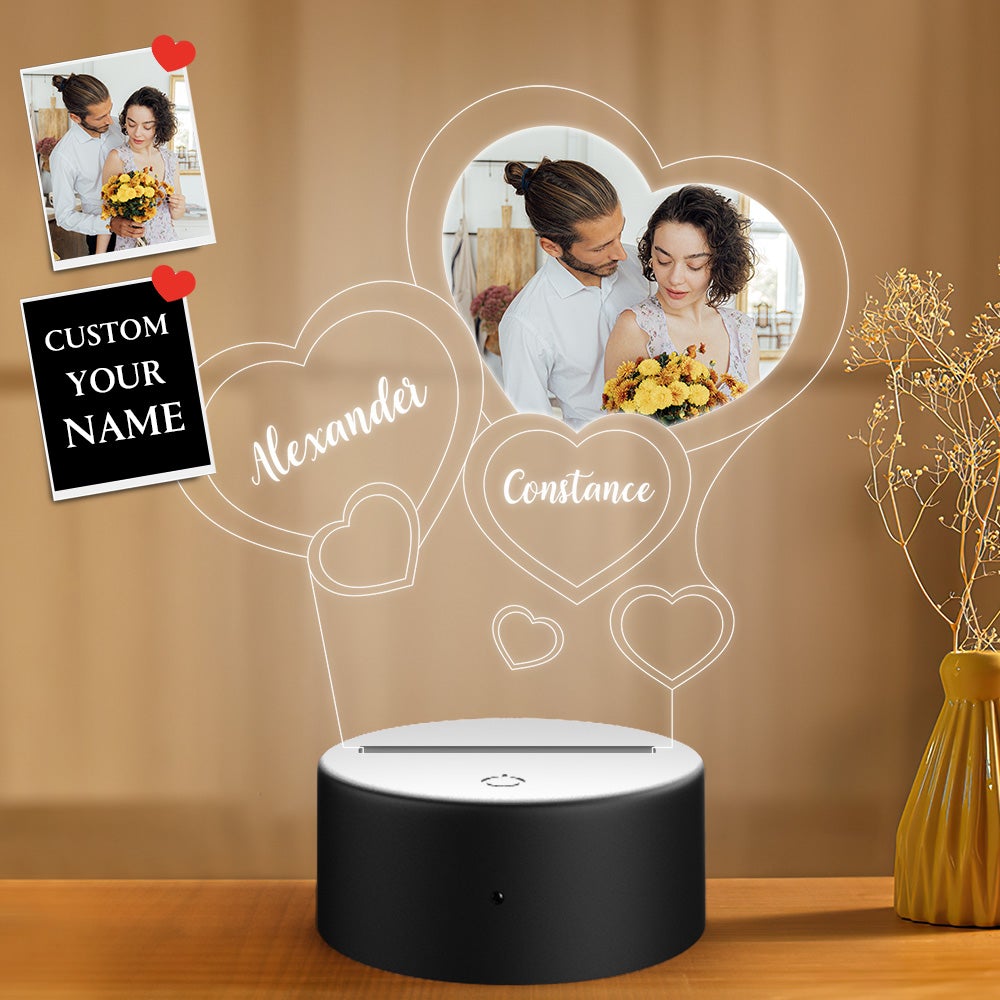 Lampe Veilleuse Personnalisée Avec Nom Et Photo Cadeaux Personnalisés Illusion 3d En Forme De Cœur - soufeelfr