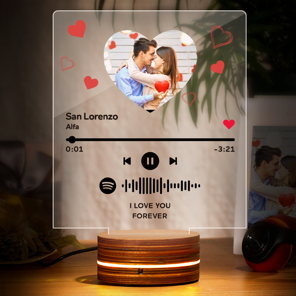 Veilleuse Spotify Art Personnalisée Avec Cadeau D'anniversaire Scannable Pour Elle - soufeelfr