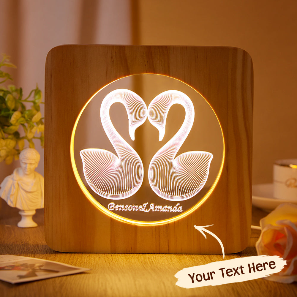Cadeaux De Couple De Cadre En Bois De Cygne De Lampe Veilleuse Gravée Sur Mesure - soufeelfr