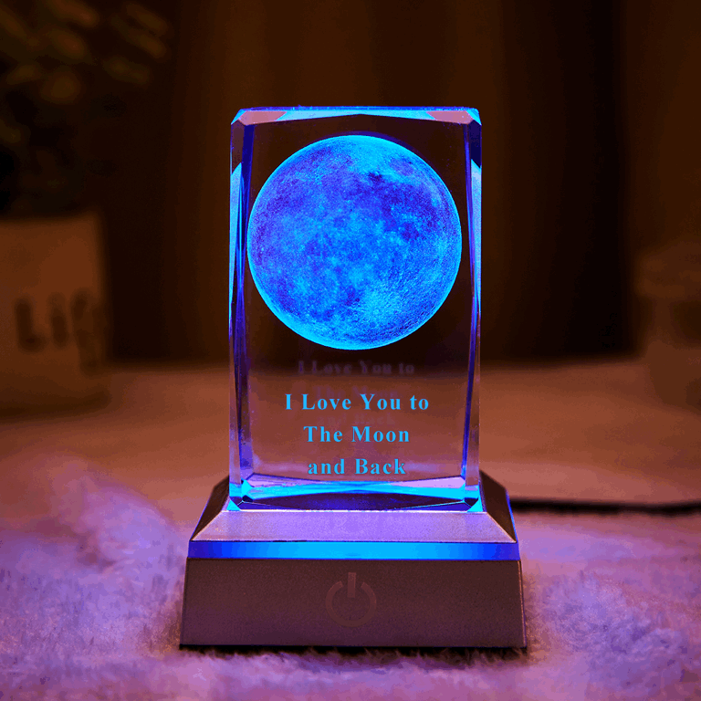 Lampe Gravée Personnalisée 3d Lune Cristal Led Cadeau De Lumière Colorée Pour Maman - soufeelfr