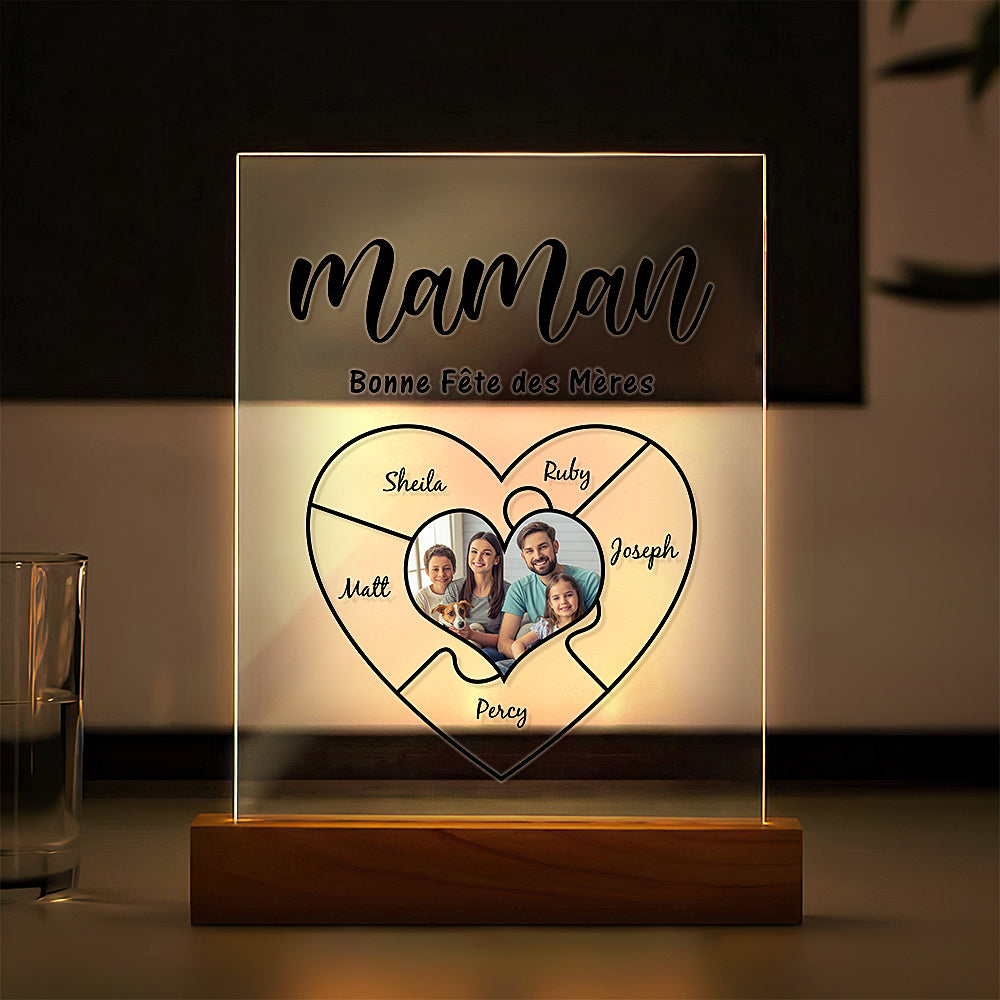 Cadeau fête des mères-Plaque De Nom Gravée Pour La Fête Des Mères Porte-clés Photo Personnalisé Meilleur Cadeau De Lampe Veilleuse Pour Maman