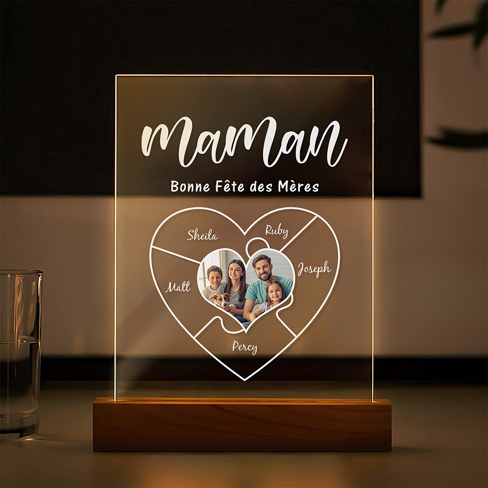 Cadeau fête des mères-Plaque De Nom Gravée Pour La Fête Des Mères Porte-clés Photo Personnalisé Meilleur Cadeau De Lampe Veilleuse Pour Maman