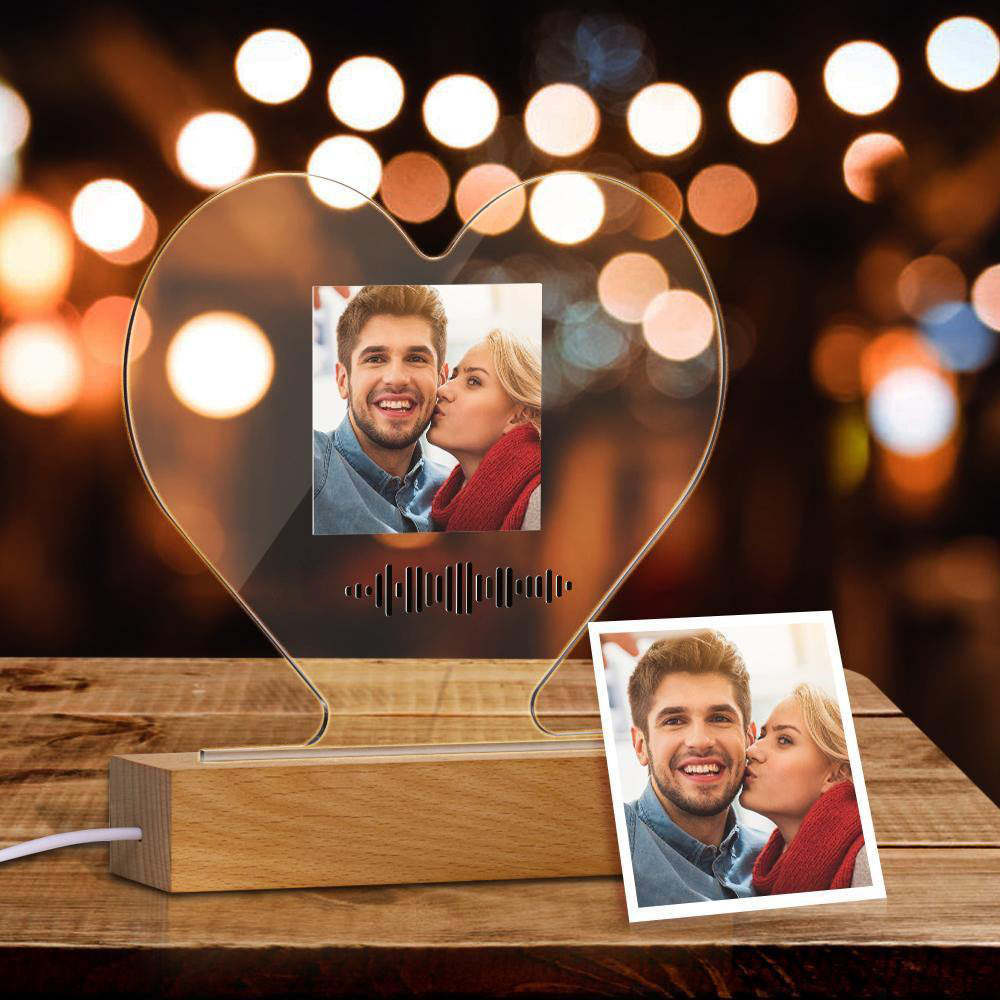 Scannable Music Code Night Light Acrylique Cadeaux En Forme De Cœur Pour Couple