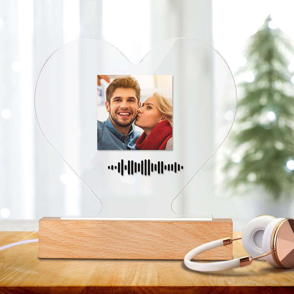 Scannable Music Code Night Light Acrylique Cadeaux En Forme De Cœur Pour Couple