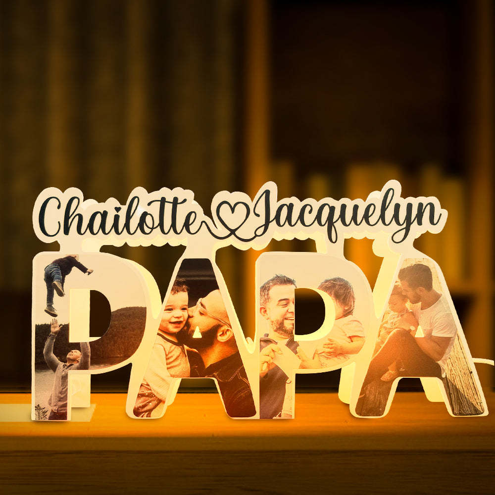 Personnalisé Papa Photo Nom Lumière Personnalisé Acrylique Nom De Famille Lampe Bureau Décoration Cadeau Pour Père - soufeelfr