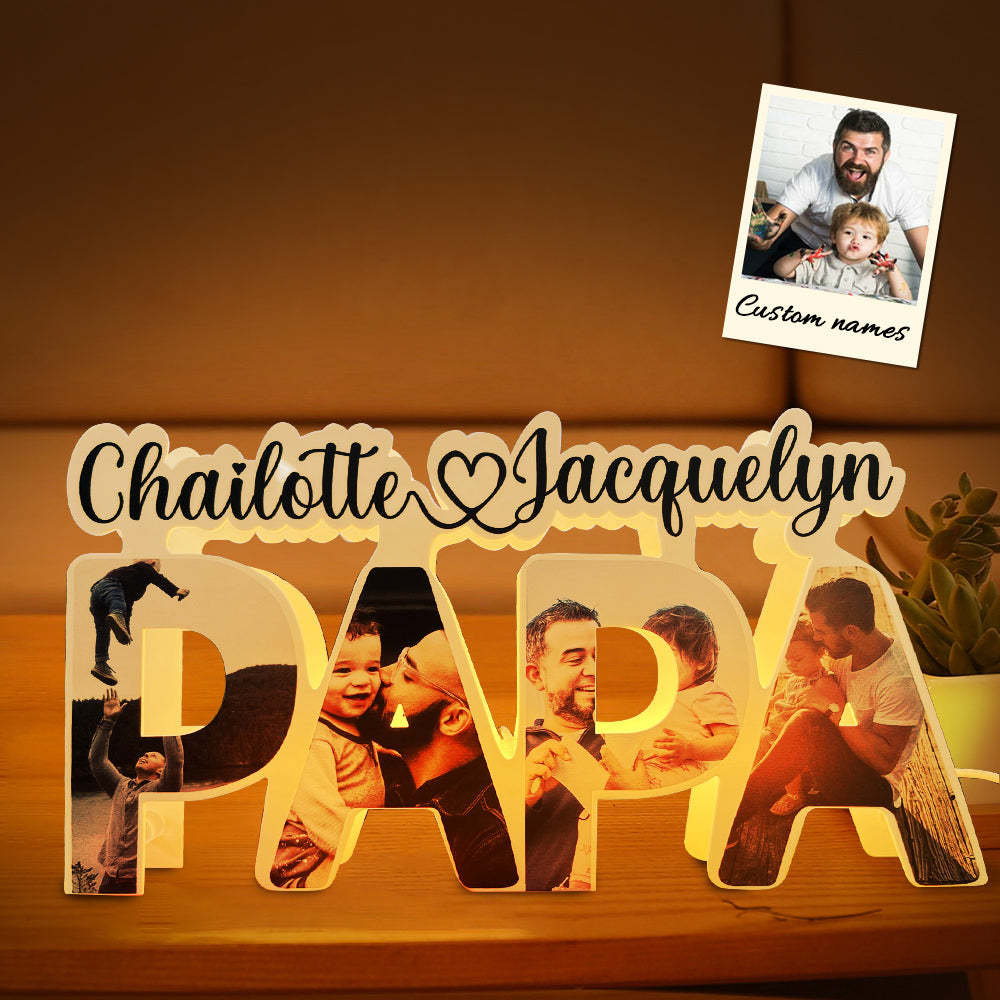 Personnalisé Papa Photo Nom Lumière Personnalisé Acrylique Nom De Famille Lampe Bureau Décoration Cadeau Pour Père - soufeelfr