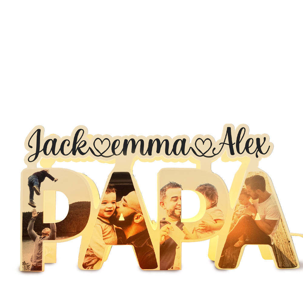 Personnalisé Papa Photo Nom Lumière Personnalisé Acrylique Nom De Famille Lampe Bureau Décoration Cadeau Pour Père - soufeelfr