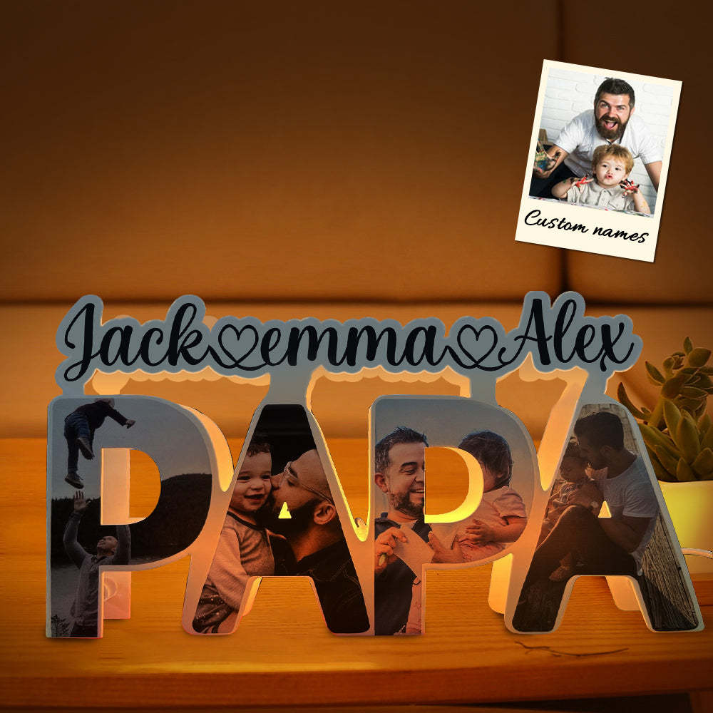 Personnalisé Papa Photo Nom Lumière Personnalisé Acrylique Nom De Famille Lampe Bureau Décoration Cadeau Pour Père - soufeelfr