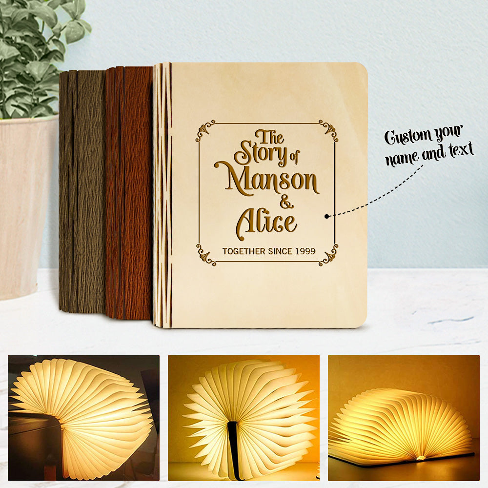 Personnalisé Votre Histoire En Bois Livre Lumière Personnalisé 5 Couleurs Pliant Magnétique Livre Lampe Bureau Veilleuse Cadeau - soufeelfr