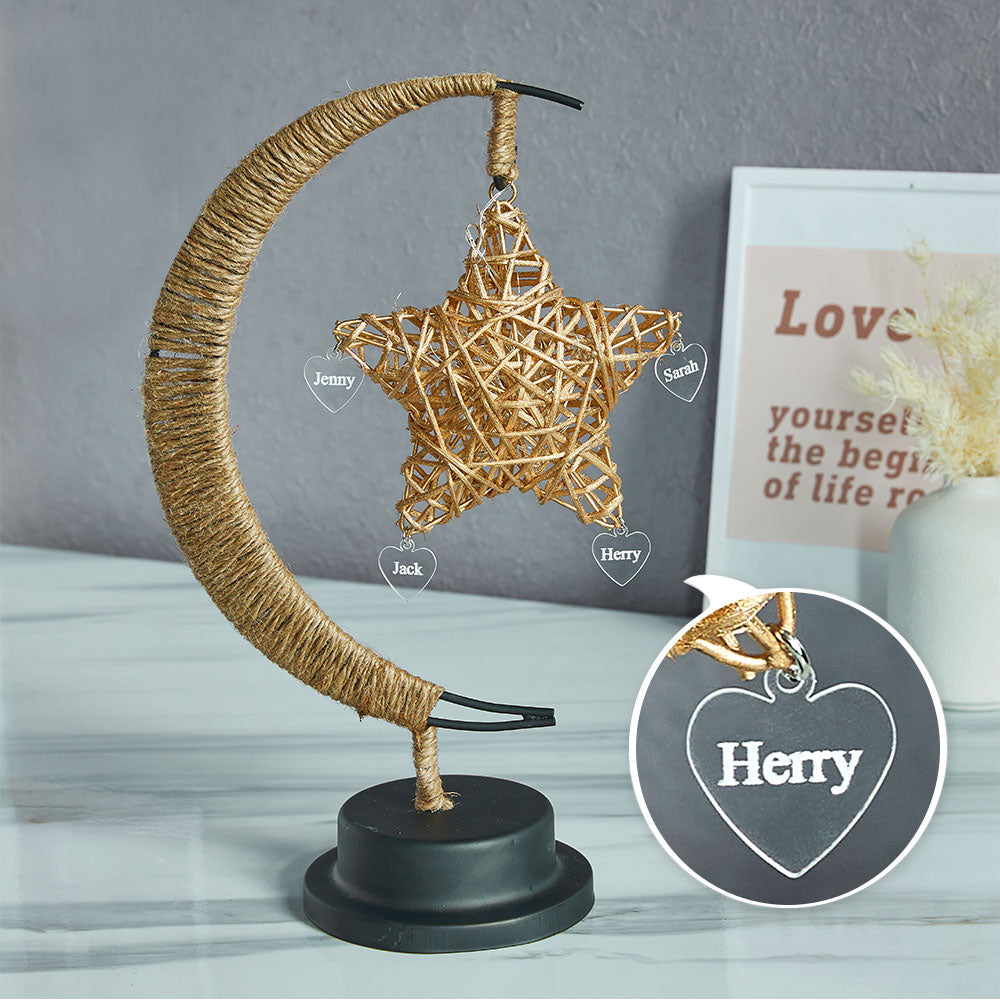 Nom Gravé Personnalisé Veilleuse Étoile Lune Corde De Chanvre Décorer Les Cadeaux - soufeelfr
