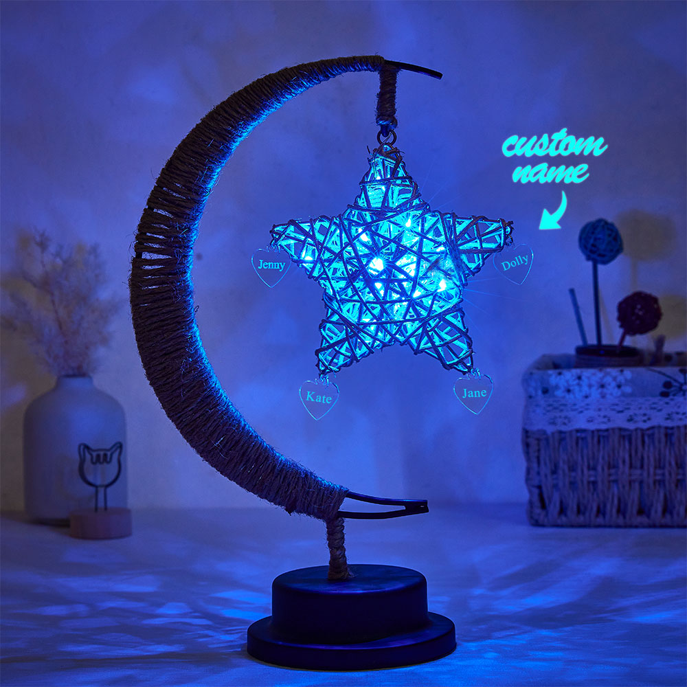 Nom Gravé Personnalisé Veilleuse Étoile Lune Corde De Chanvre Décorer Les Cadeaux - soufeelfr