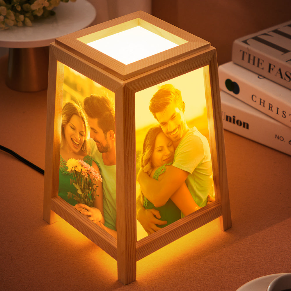 Veilleuse Photo Personnalisée Lampe À Quatre Côtés Cadeaux Pour La Maison En Bois - soufeelfr