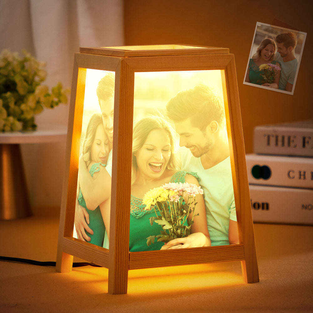 Veilleuse Photo Personnalisée Lampe À Quatre Côtés Cadeaux Pour La Maison En Bois - soufeelfr