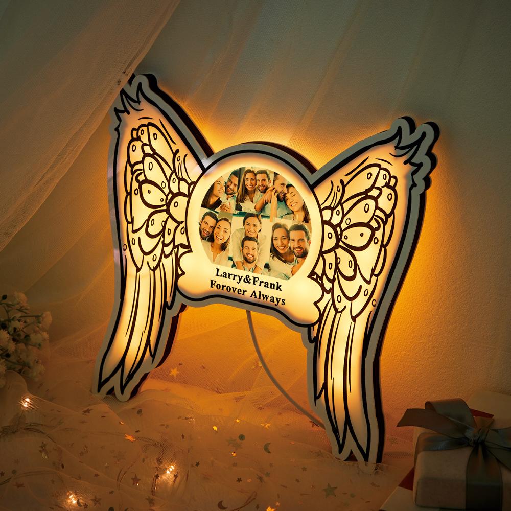 Veilleuse Personnalisée Avec Photo Gravée Ailes D'ange Cadeaux Pour La Maison - soufeelfr